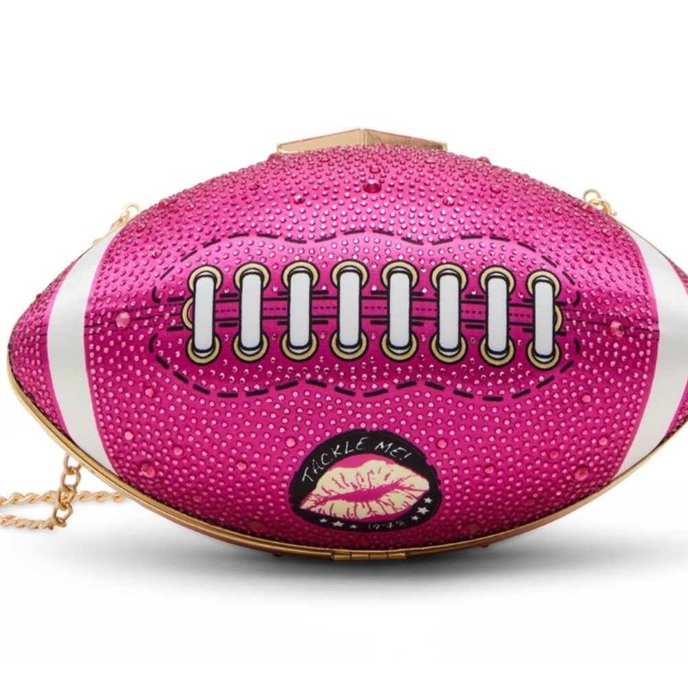 Betsey Johnson Pink Rhinestone Football Clutch Handbag Hot Pink Purse NWT
